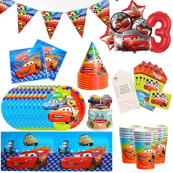 Украшение вечеринки по случаю дня рождения Disney Cars Lightning Mcqueen, детская вечеринка, Детский душ, бумажный стаканчик, тарелка, гоночные автомобили, Воздушные шары из фольги, принадлежности