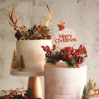 Счастливого Рождества 2024, Топпер для торта, Рождественская Гирлянда, Украшения для торта в виде Лося, Новогодний Декор торта ручной работы, сделай сам, Детский 1-й Рождественский Навидад