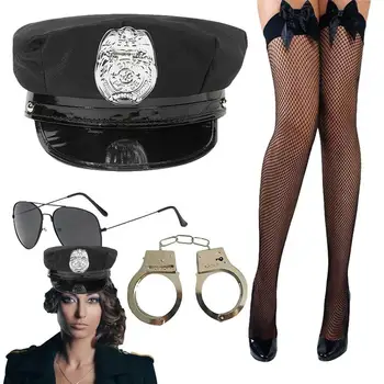 Сексуальная женщина-полицейский на Хэллоуин, Офицерский чулок, Косплей, Женские Чулки в сеточку, Чулки до бедра, Сетчатые чулки для девочек, женские