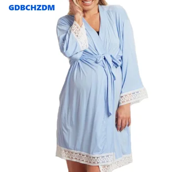 Европейское и Американское однотонное платье для беременных, Кружевная строчка, рукава Три четверти, Кружевной кардиган, Пижама для кормления, DGH3