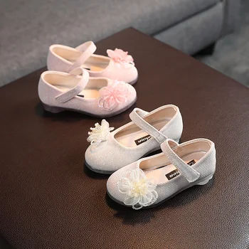 Модные Маленькие кожаные туфли с жемчужной бахромой для девочек-цветочниц, Сетчатые туфли принцессы для девочек, танцевальные туфли на высоком каблуке