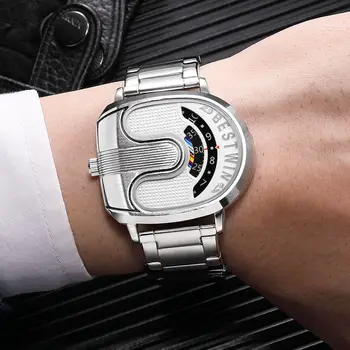 Мужские спортивные часы U-образной формы с большим циферблатом, водонепроницаемые мужские часы из нержавеющей стали, золотые, серебряные кварцевые часы 2023 года выпуска