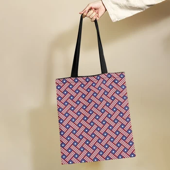 Yikeluo Креативная женская сумка для покупок с принтом американского флага, складная прочная холщовая сумка для поездок на работу, большая вместительная сумка-тоут