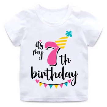 Футболка с днем рождения для девочек с цифрами 1-7, футболка с буквенным принтом, летняя милая одежда для малышей, забавная футболка с номером подарка на день рождения