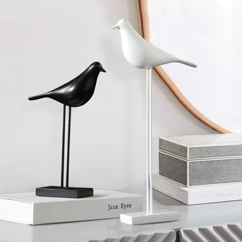 Figuritas de pájaros blancas y negras de resina modernas, adornos para manualidades, decoración para el hogar, sala de estarCD