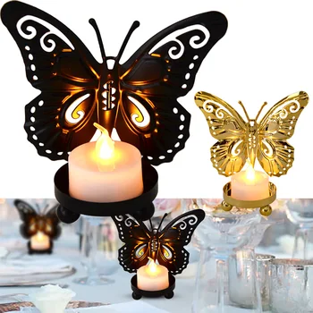 Железный подсвечник с бабочкой, золотые чайные фонарики с бабочкой, подсвечник для свадебной домашней вечеринки, декор стола, подарки на День Святого Валентина, День рождения
