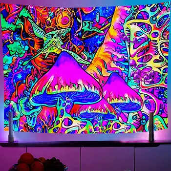 Флуоресцентное одеяло Эстетическая Мандала, светящаяся в ультрафиолетовом свете, на стене Висит Необычный Гобелен, Психоделическое украшение домашней комнаты