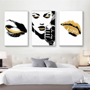 Черно-золотой абстрактный принт на холсте, художественные плакаты и принты на холсте с людьми, настенные декоративные картины в стиле глэм-рок для гостиной