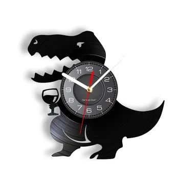 Мультяшный милый Винозавр, бесшумные, не тикающие настенные часы для детской, часы с изображением динозавра в стиле ретро, часы для записи музыкального альбома