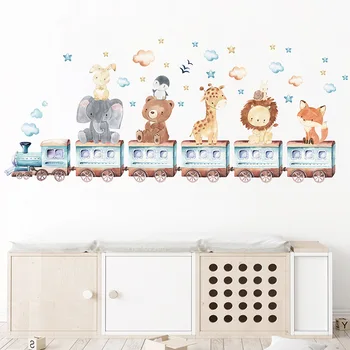 наклейка на стену поезда с животными в детской комнате украшение дома мультяшная наклейка на стену в детской спальне