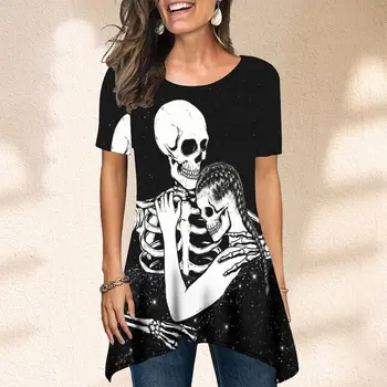 Летняя женская футболка с коротким рукавом, блузка, модная футболка с принтом черепа и любви, Blusas De Verano Mujer 2023