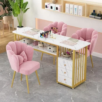 профессиональный Маникюрный стол в скандинавском стиле и набор стульев для салона Современный минималистичный Двойной Маникюрный стол Профессиональная салонная мебель HY
