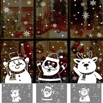 Рождественские наклейки на окно с Лосем, Креативная Белая Рождественская Наклейка Санта-Клауса, Статическая Наклейка на стену, сделай САМ