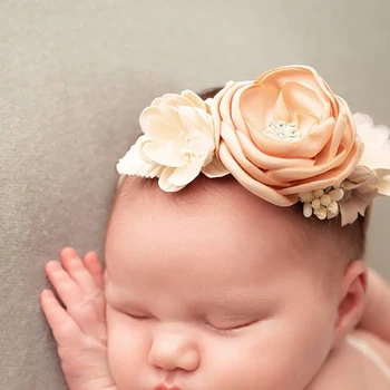 Винтажная повязка на голову с цветами для маленьких девочек, завязанная стразами, искусственные эластичные нейлоновые ленты для волос с цветочным узлом для новорожденных, реквизит для фотосессии