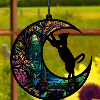Кошка, настенный акриловый декор для окна, Лунный орнамент, скульптура, ремесла, подвесное украшение