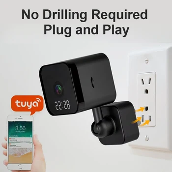 Tuya WiFi Камера Наблюдения EU & US Plug Design Домашние Часы Видеомагнитофон Граффити Смарт HD Камера Камера для Видеоблогинга Экшн-Камера