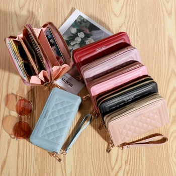 Длинный кошелек из искусственной кожи, держатель для карт, кошелек на молнии Большой емкости, Органайзер для нескольких карт, браслет для мобильного телефона, женские сумки