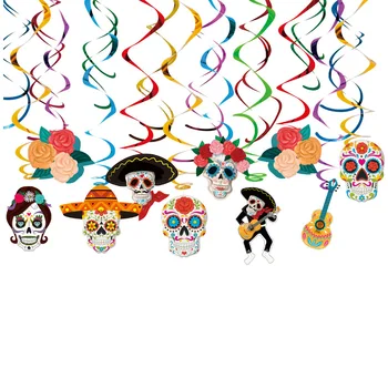 Украшение вечеринки Cinco De Mayo в Мексике, Подвесные завитки в форме черепа, Баннер, Топпер для кексов, Сувениры на день рождения и Хэллоуин, принадлежности для вечеринок