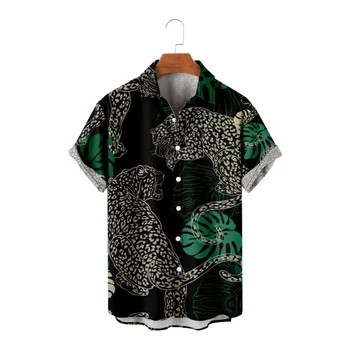Мужская уличная одежда в японском стиле с животным принтом, Гавайская рубашка, пляжная рубашка, летняя рубашка с коротким рукавом в стиле харадзюку, хип-хоп, Алоха