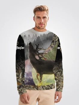 Мужской повседневный пуловер Deer Hunter с круглым вырезом, толстовка для мужчин, осень-зима, модные топы с 3D принтом Оленя с длинным рукавом
