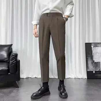 Мужские костюмные брюки, винтажные однотонные молодежные мужские деловые брюки, Классические прямые брюки в цилиндрическом стиле, повседневные мужские универсальные брюки Z94