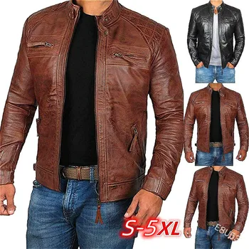 ZOGAA Новая осенняя мотоциклетная кожаная куртка, мужские уличные модные куртки-бомберы, повседневное пальто с воротником-стойкой