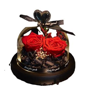 Сохраненная Подарочная коробка из свежих цветов Стеклянная крышка Украшения из сушеных цветов розы для подруги
