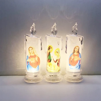 Иисус Дева Христос Свеча Лампа Романтический Чирок Электронный беспламенный светодиодный свет для молитвенных свечей Религиозный прямая поставка