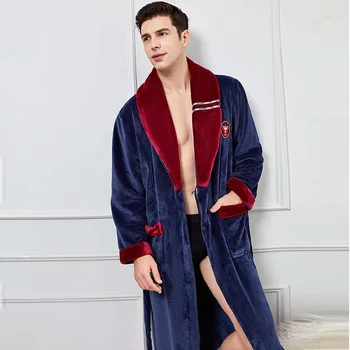 Зимний новый мужской халат, домашняя одежда, большие размеры 3XL 4XL, кимоно, халат, халат из кораллового флиса, пеньюары для душа, Свободная утепленная ночная одежда