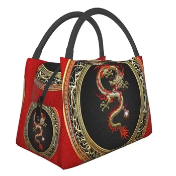 Золотой Фуканглонг, китайский дракон, изолированная сумка для ланча для женщин, водонепроницаемая, Азиатский фольклор, мифология, термоохладитель, ланч-бокс