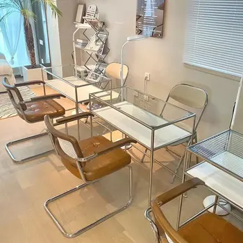 Металлический стеклянный маникюрный стол, роскошные столы для маникюра в скандинавском стиле, современный дизайн, Красота, изысканный маникюр, мебель для салона Tafel HD50ZJ