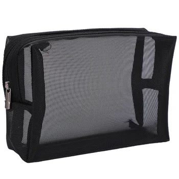 Черная сетчатая косметичка, прозрачная сумка на молнии, дорожные сумки-органайзеры для косметики и туалетных принадлежностей, упаковка из 3 штук (S, M, L)