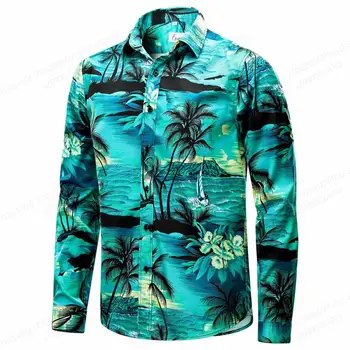 Гавайские рубашки с длинным рукавом, рубашки с 3D-принтом кокосовой пальмы, мужская модная рубашка, пляжная блузка Lepal, блузка для занятий, мужская одежда