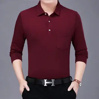 Модные однотонные рубашки поло с лацканами и карманами, мужская одежда 2023, осенние повседневные пуловеры оверсайз, Корейская футболка