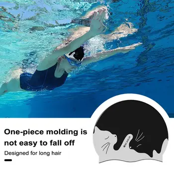 Высокоэластичная плавательная шапочка с мультяшным рисунком, детская силиконовая водонепроницаемая плавательная шапочка для защиты ушей от сухих волос, унисекс для дайвинга