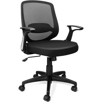 Офисное кресло с сетчатой средней спинкой, эргономичный поворотный офисный стул черного цвета, откидные подлокотники с поясничной поддержкой, регулируемая высота