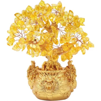 Бонсай из цитрина/желтого денежного дерева Crytal по Фен-шуй Bwinka с китайским орнаментом для удачи и богатства