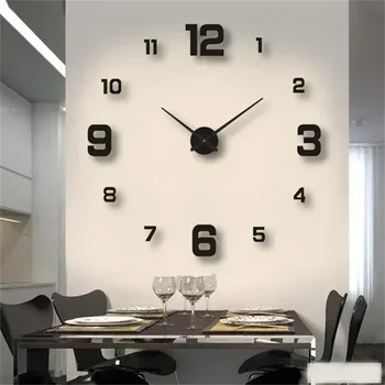 Настенные часы своими руками для домашнего офиса 40 см Бескаркасные современные 3D настенные часы Зеркальные наклейки Дизайн гостиничного номера Школьное украшение Декор