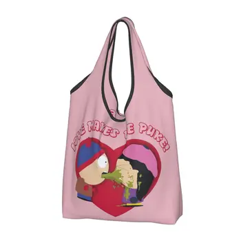 Southpark Funny Shopping Bag Многоразовые продуктовые сумки 50 фунтов Ripstop Большой емкости LOVE MAKES ME PUKE Мешки для вторичной переработки Моющиеся