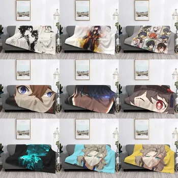 Одеяло Genshin Impact Xiao из мягкого флиса, весна-осень, теплая фланель, милые одеяла в стиле аниме для дивана, одеяла для автомобильной кровати