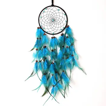 Ловец снов, светло-голубые украшения из перьев, декор комнаты для девочек, креативный Индийский Ловец снов ручной работы, Подвесной из ротанга