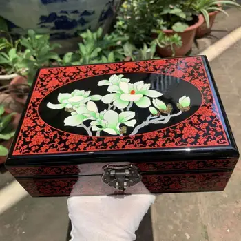 1 шт. Изысканная лакированная посуда в китайском стиле, женская шкатулка для украшений с деревянным цветочным узором, домашняя портативная декоративная коробка для хранения