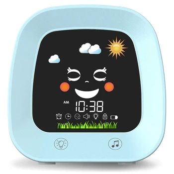 Детский Будильник для Детей, Детские Часы-Тренажер Для Сна с 4-цветным Ночником для Малышей, Звуковая Машина Для сна, Синий