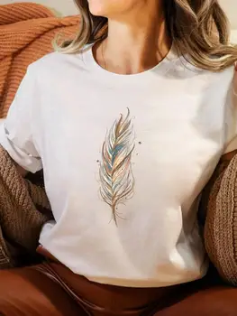 Одежда Летняя футболка с коротким рукавом, женская футболка Feather Sweet 90-х, милая повседневная женская одежда с модным принтом, графические футболки