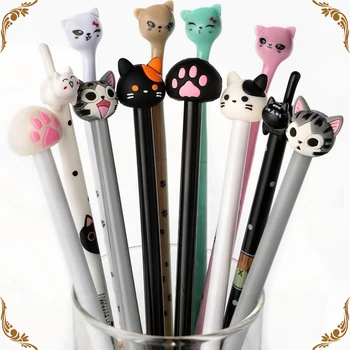 Гелевые ручки Cute Cat Оптом, набор забавных ручек Kawaii, Школьные принадлежности для офиса для детей с животными, Канцелярские принадлежности Kawaii