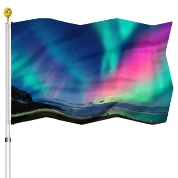Флаги Северного сияния, вид на Северное Сияние, вид на озеро, флаги с двойным сшитым природным пейзажем, латунные люверсы для внутреннего и наружного декора